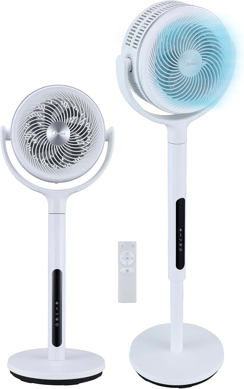 Ventilador de pie Midea con 12 velocidades, con mando a distancia, ventilador silencioso con oscilación de 120° + 135°, ventilador con temporizador, filtro y doble aspa, flujo de aire de hasta 24 m