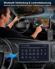 Autorradio 1 DIN con pantalla táctil de 10,1 pulgadas Android 14 2GB 64GB Bluetooth CarPlay Android Auto Navegación Cámara de visión trasera