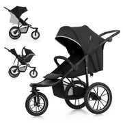 Cochecito Kinderkraft HELSI 2 hasta 27 kg, cochecito desde el nacimiento, cochecito deportivo con grandes ruedas neumáticas, función de reclinado, manillar ajustable, plegable, cesta inferior, negro