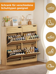 Zapatero IRONCK con 4 puertas abatibles, mueble zapatero estrecho con 2 cajones, estante para zapatos independiente, zapatero tipo cómoda con divisores ajustables, armario zapatero para recibidor, entrada y salón (madera)
