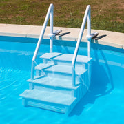 poolomio® Escalera de piscina empotrable de 120 o 132 cm de altura | 80 x 92 x 206 cm de polietileno PEAD | Fácil acceso a la piscina con 4 peldaños antideslizantes y pasamanos