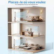 Ventilador de Torre Purificador de Aire ROVSUN, Ventilador sin Aspas de 110 cm, Humidificación, Iones Negativos, Esterilización UV, 32 Velocidades, 4 Modos, Temporizador de 15H, Oscilación de 80°, Control Táctil y Mando a Distancia