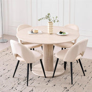 Mesa de comedor redonda de 115 cm con 4 sillas, mesa de cocina de MDF (textura de travertino) y 4 sillas para cocina, comedor, salón y oficina (beige)