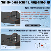 Extensión de pantalla para portátil de 14", pantalla dual IPS FHD 1080P con USB-C/HDMI, extensor de pantalla portátil para portátiles de 13-17.3" con Plug & Play para Mac/Android