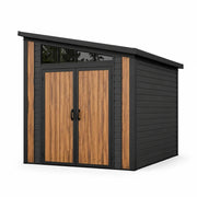Cobertizo de jardín metálico con aspecto de madera 210x200x210 cm negro/natural