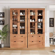 Alacena de cocina estilo granja con puertas de vidrio, armario de almacenamiento de 72 pulgadas con cajones y estantes ajustables para comedor, baño y sala de estar