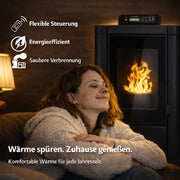 Estufa de pellets NEMAXX® PC5 5,3 kW A+ hasta 120 m³ – Modo crono y ECO, compatible con WiFi (aplicación opcional), pantalla y mando a distancia, combustión por presión negativa, protección contra sobrecalentamiento y apagado automático – Gris