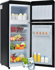 Refrigerador con congelador Merax, combinación frigorífico-congelador, frigorífico pequeño con 51L y congelador de 21L, silencioso, LED, estantes de vidrio, cajón para verduras, estantes en la puerta, para cocina, sala de estar, oficina, negro