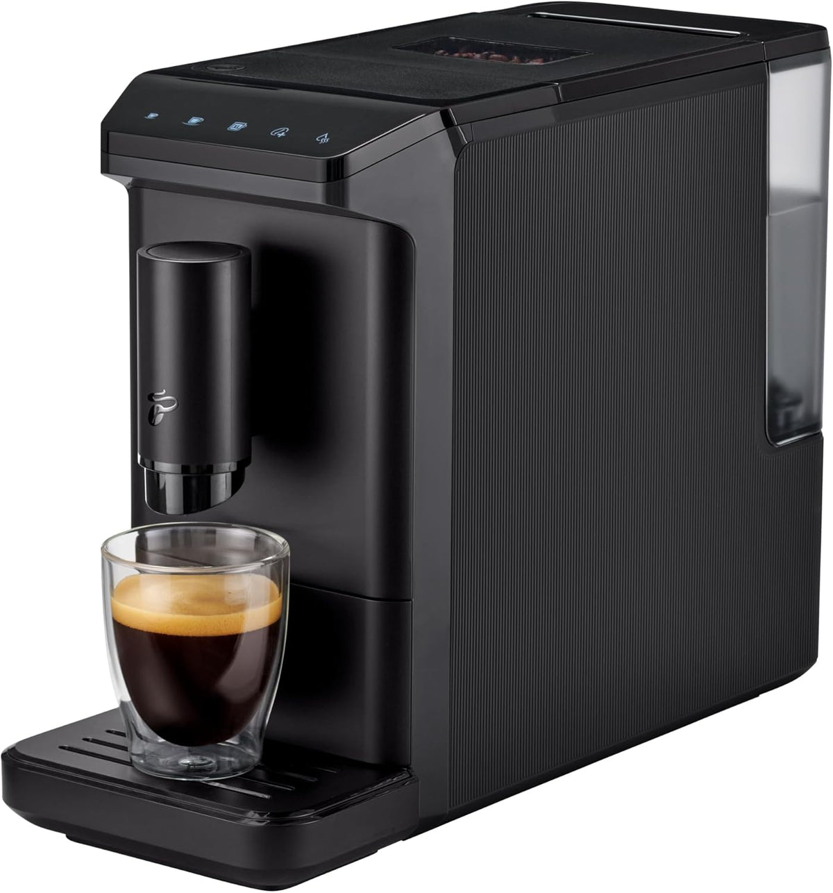 Cafetera superautomática Tchibo Esperto mini para Caffè Crema y Espresso, solo 16 cm de ancho, pequeña y compacta, adecuada para cualquier cocina, camping, minicasas, apartamentos de estudiantes, negro