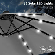 Sombrilla de mercado para exteriores de doble cara MAISON ARTS de 15 pies, rectangular, con manivela, luces LED solares y base incluida
