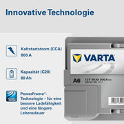 Batería VARTA Silver Dynamic AGM A6 – Batería de coche Start-Stop y xEV 12V 80Ah 800A – Batería de arranque para coches con alta demanda de energía