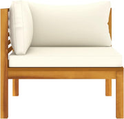 Conjunto de muebles de jardín vidaXL de madera maciza de acacia de 5 piezas con cojines color crema, mesa, sofá central, sofá esquinero, sofá, conjunto de salón, set de jardín, conjunto de mobiliario, grupo de asientos, sofá de jardín