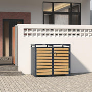ESTEXO Cubo para contenedores de basura, revestimiento para cubos de basura con tapa, caja de almacenamiento, contenedor de basura, color antracita con decoración de madera (2 puertas)
