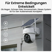 Cámara de seguridad exterior solar aosu D1 2K, 32 GB sin suscripción, PTZ 360°, sistema de 4 cámaras, visión nocturna a color, audio bidireccional, Wi-Fi 2,4/5 GHz