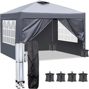 Pabellón plegable pop-up de 3x3 m, impermeable y resistente al invierno, altura ajustable, sistema de ventilación, estructura de acero, protección UV 50+, con 4 paredes laterales y 4 sacos de arena, para jardín, camping, fiesta (Antracita)