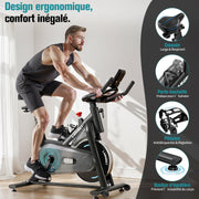 Bicicleta Estática, Bicicleta de Fitness para Ejercicio en Interiores Silenciosa con Pantalla LCD, Manillar y Asiento Ajustables, Resistencia Regulable para Entrenamiento Cardiovascular en Casa