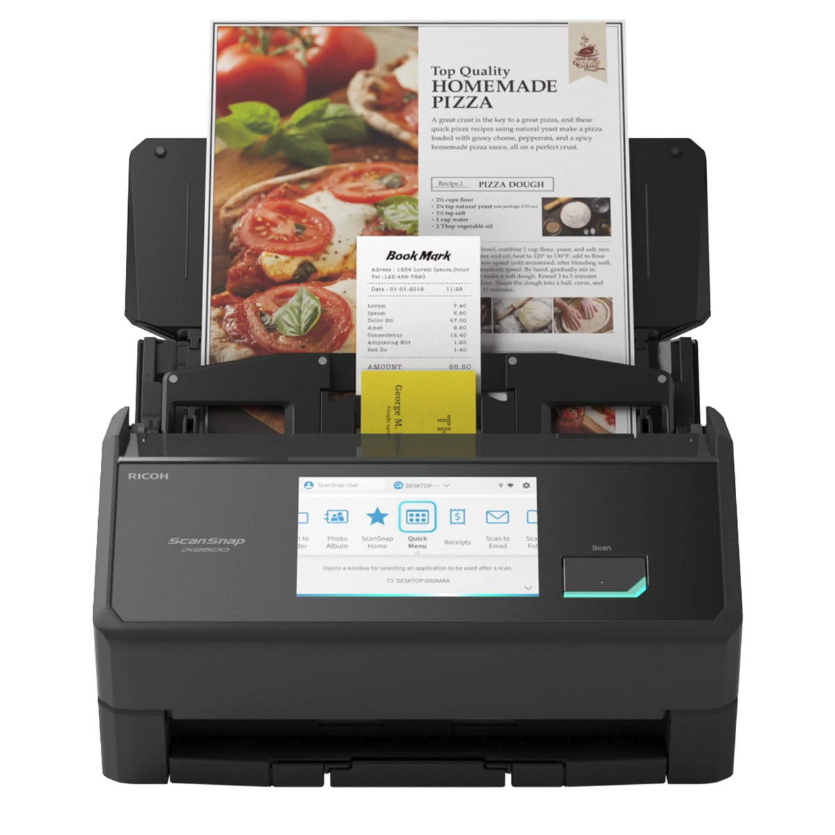 Escáner de documentos ScanSnap iX2500, dúplex, 45 ppm, ADF de 100 hojas, 600 ppp, pantalla táctil de 5 pulgadas, Wi-Fi/Bluetooth/USB