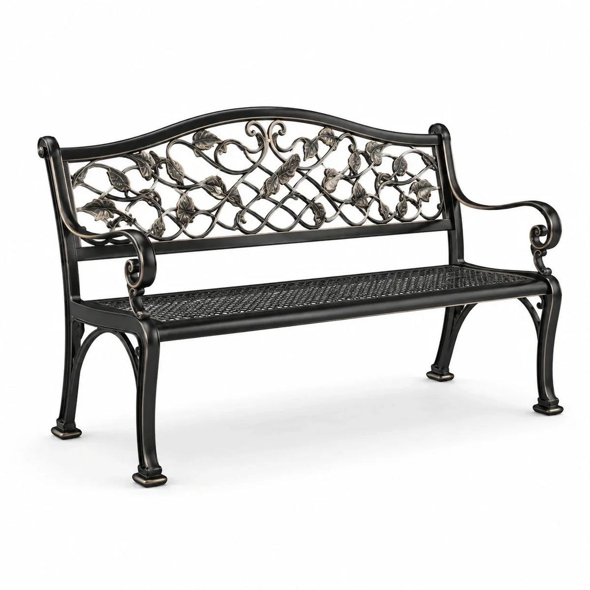 Banco de jardín de metal con ornamentos 125 cm negro