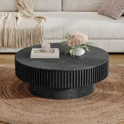 Mesa de centro redonda moderna de madera maciza chapada con almacenamiento