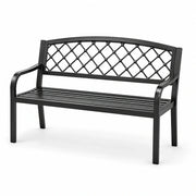 Banco de jardín de metal con respaldo de rombos, 127 cm, negro