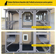 Casa para gatos, recinto exterior para gatos (catio), jaula de madera para gatos, condominio con puerta de entrada extra grande, parque interior con plataformas y casita.