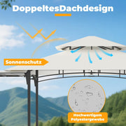 Pabellón para barbacoa 238 x 148 x 242 cm, cenador para BBQ con doble techo, 2 estantes laterales, cesta de almacenamiento, 10 ganchos, abrebotellas, protección solar UV30+, para jardín y terraza, blanco crema