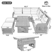 Juego de muebles de ratán para exteriores con mesa ajustable, sillones reclinables y 2 otomanas