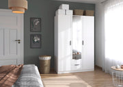 Rauch Möbel Lagoa, armario, ropero para dormitorio, habitación infantil, habitación juvenil, 3 puertas con espejo, 2 cajones, con accesorios básicos, color blanco, ancho 136 cm