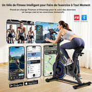 Bicicleta estática, CHAOKE Bicicleta estática silenciosa con resistencia magnética ajustable, bicicleta de ejercicio para interiores con aplicación y pantalla LCD, para entrenamiento cardiovascular, capacidad 150 kg