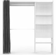 IDMarket - Vestidor extensible Marty 120/170 x 50 x 180 cm blanco con estantes + doble barra de armario + cortina gris