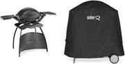 Barbacoa eléctrica Weber Q2400 con soporte y mesas laterales, superficie de cocción de 54 x 39 cm, portátil, parrilla de cocción de hierro fundido vitrificado dividida en 2 partes, tapa y cuerpo de aluminio fundido - Gris oscuro (55020879)