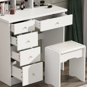 Mesa Tocador de Maquillaje con Luz LED, Espejo y Taburete