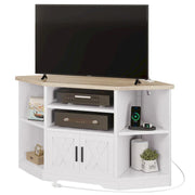 Mueble esquinero para TV estilo rústico, centro de entretenimiento y consola multimedia para televisores de hasta 55 pulgadas con toma de corriente