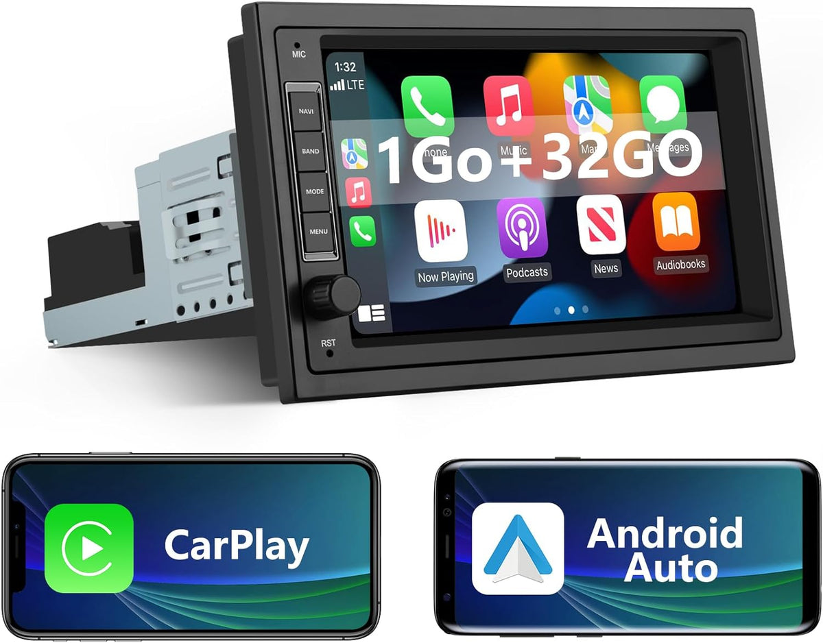 AWESAFE Autoradio Universal 1 DIN/2 DIN Android 13 – Pantalla Táctil de 7 Pulgadas, GPS, CarPlay, Android Auto, WiFi, Bluetooth, FM RDS, USB, Control al Volante [1 GB + 32 GB]