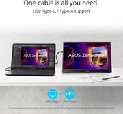 ASUS ZenScreen MB16ACV - Monitor portátil de 15.6" FHD - Teletrabajo o gaming - Alimentación y visualización mediante USB-C o USB-A - Panel IPS - 1920x1080 - Tratamiento antibacteriano - Sin parpadeo (Flicker-free) - Para portátil