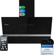 Campana extractora KKT KOLBE 80 cm | 782 m³/h recirculación extracción | Inclinada | Campana de pared | Cristal negro | Smart WiFi App WLAN | Iluminación LED RGBW | EASY8005SM