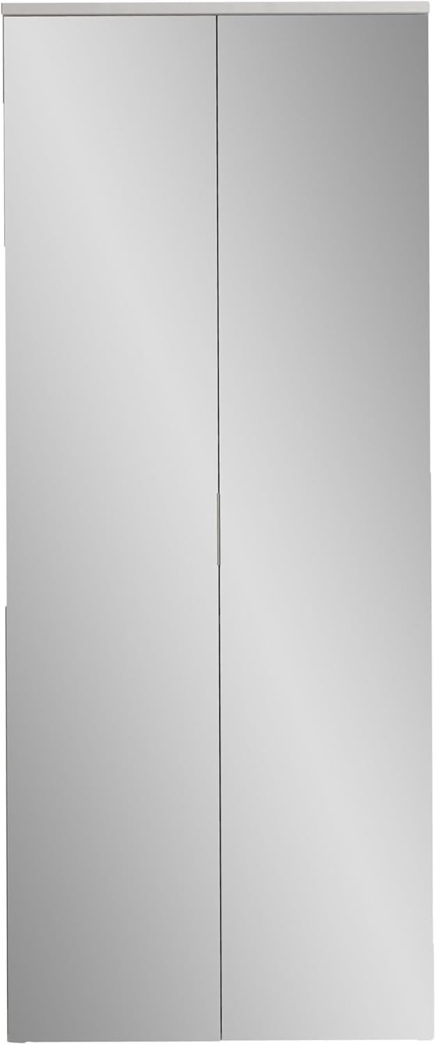 Armario zapatero alto LINCOLN con puertas de espejo, blanco - Armario multiusos versátil con 11 estantes ajustables - 80 x 190 x 35 cm (ancho/alto/fondo)