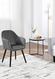 Juego de 6 sillas de comedor WOLTU, para dormitorio, cocina, salón, sillas de cocina tapizadas con reposabrazos, patas de madera maciza, asiento de terciopelo, gris oscuro