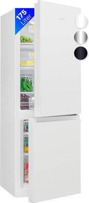 Refrigerador con congelador Bomann® de 143 cm de altura | Frigorífico combi de 175 L con 3 estantes y 3 cajones | Sentido de apertura de puerta reversible | Frigorífico combi silencioso de 39 dB | Frigorífico KG 322.1 aspecto inox