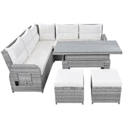 Conjunto de sofá seccional de ratán para exteriores con mesa ajustable y sillones reclinables