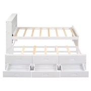 Cama tipo plataforma con nido y cajones, cama tipo plataforma con almacenamiento y USB, cama tipo plataforma de madera con estantería