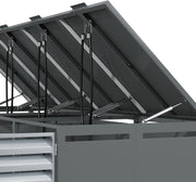 Cubo para 4 contenedores de basura de hasta 240 L con tapa abatible, ventilación con lamas, compartimentos de almacenamiento de basura, cerradura, dos puertas, caseta para jardín, revestimiento para cubos de basura, 4 contenedores