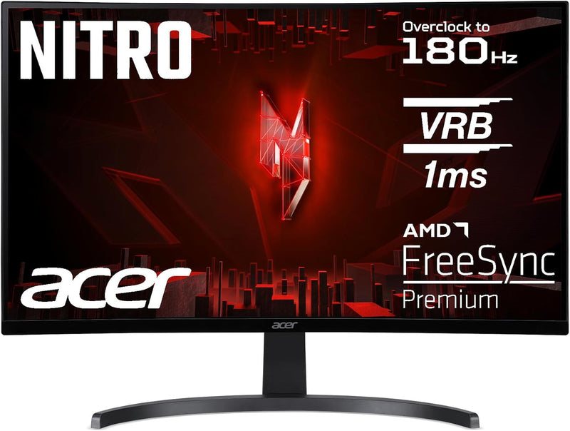 acer Nitro ED270R S3 bmiipx, Monitor Gaming Curvo 27" FullHD, 180Hz (Curva 1500R, 1920x1080, 16:9, Freesync, 1ms (VRB), 250Nits, ComfyView, 2xHDMI 2.0/1xDP 1.2) Monitor PC Curvo, Color Negro