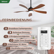 Ventilador de techo inteligente Sofucor con luz, 132 cm, compatible con Alexa/APP, control remoto, 3 temperaturas de color, temporizador, 6 velocidades, motor CC silencioso para sala de estar