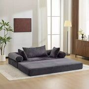 Sofá cama convertible de pana, 2 plazas, color gris oscuro / gris / verde / azul marino