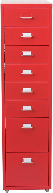 Mendler Cajonera Boston T851AM, archivador de acero, 110x28x41cm 8 cajones - rojo