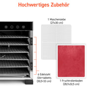 Deshidratador de alimentos CP267-FD 650 W, 6 bandejas de acero inoxidable, 35-75 °C, temporizador de 48 horas, pantalla LED