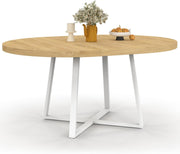 IDMarket - Mesa de comedor redonda extensible Selma de 4 a 8 personas, madera y blanco, 110-150 cm