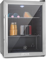 Mininevera Klarstein con puerta de cristal para habitaciones, refrigerador de bebidas con estantes ajustables, pequeño de 80 litros, frigorífico silencioso para interiores/exteriores