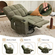 Sillón reclinable extragrande para adultos, sofá mecedor giratorio manual, bolsillos laterales y portavasos para personas altas y grandes, sala de estar